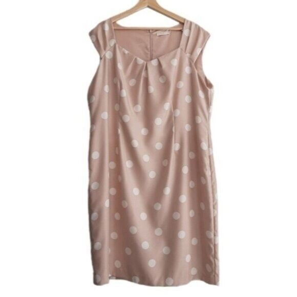 JACQUES VERT \ Sheath Mini Dress Polka-dot Pink & White Sz 20 - Picture 2 of 10